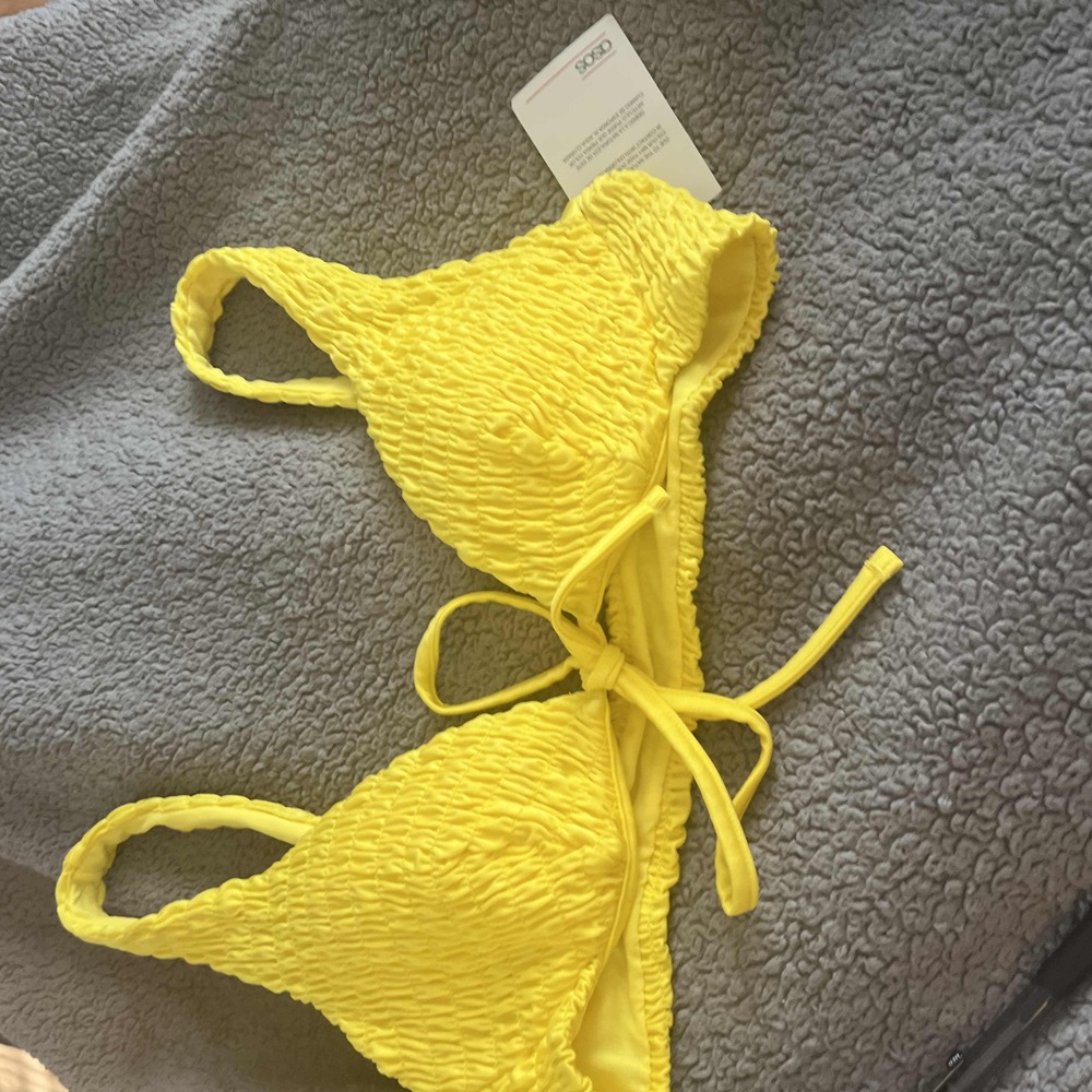 NWT ASOS Yellow Textured String Tie Bikini Top Womens US 10